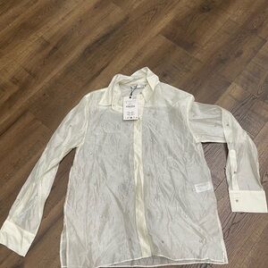 Zara Sheer Cream Blouse with Embellishments